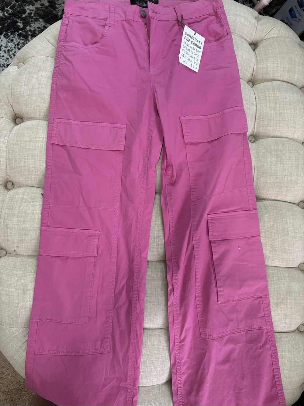 Sanctuary Pink Wide Leg Cargo Pants